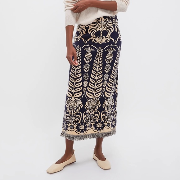 Farm Rio Ainika Tropical Splendor Knit Fringe Midi Skirt - Picture 3 of 9